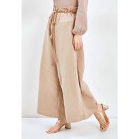 Grosir - Beige - Come Wide Belted Culottes - Celana Rami Basic Kulot Kasual