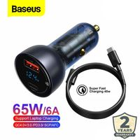 Baseus Car Charger Mobil 65W Super Fast Charging PD QC Kabel USB Type C to Type C