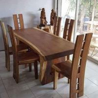 Set Meja Kayu Solid dengan 6 Kursi Bergaya