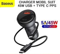 BASEUS Car Charger Mobil 45W Fast Charging Type C Digital Display QC 3.0 Gratis Kabel