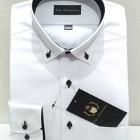Polo Alessandro Kemeja Pria Putih Kombinasi Lengan Panjang SlimFit Oxford 