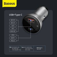 BASEUS Car Charger Mobil 45W Fast Charging Type C Digital Display QC 3.0 Gratis Kabel