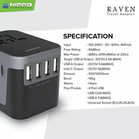 Hippo Travel Adapter Charger Raven Universal Power Socket