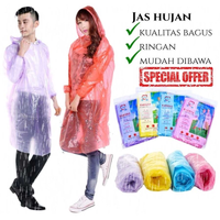 Jas Hujan Plastik Murah Sekali Pakai Poncho Rain Coat Plastic Disposable Emergency Baju Lengan Darurat