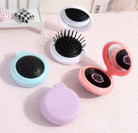 Sisir Rambut + Cermin Bulat Lipat 2in1/ Sisir Pijat Kepala Anti Kusut 
